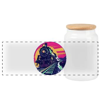 Illustration ferroviaire - Boîte à biscuits avec couvercle en bois - blanc - Devant