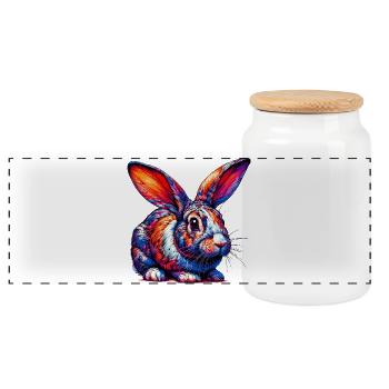 Rabbit - Panoramic Cookie Jar with Wooden Lid - white - Front