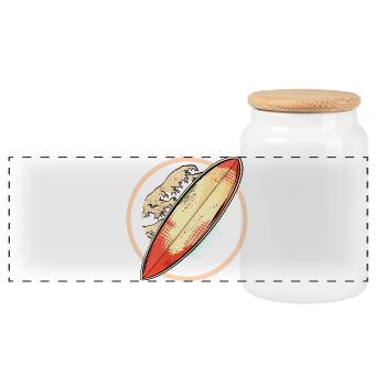Surfboard Graphics - Panoramic Cookie Jar with Wooden Lid - white - Front