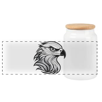 Expressionist eagle head-laying - Panoramic Cookie Jar with Wooden Lid - white - Front