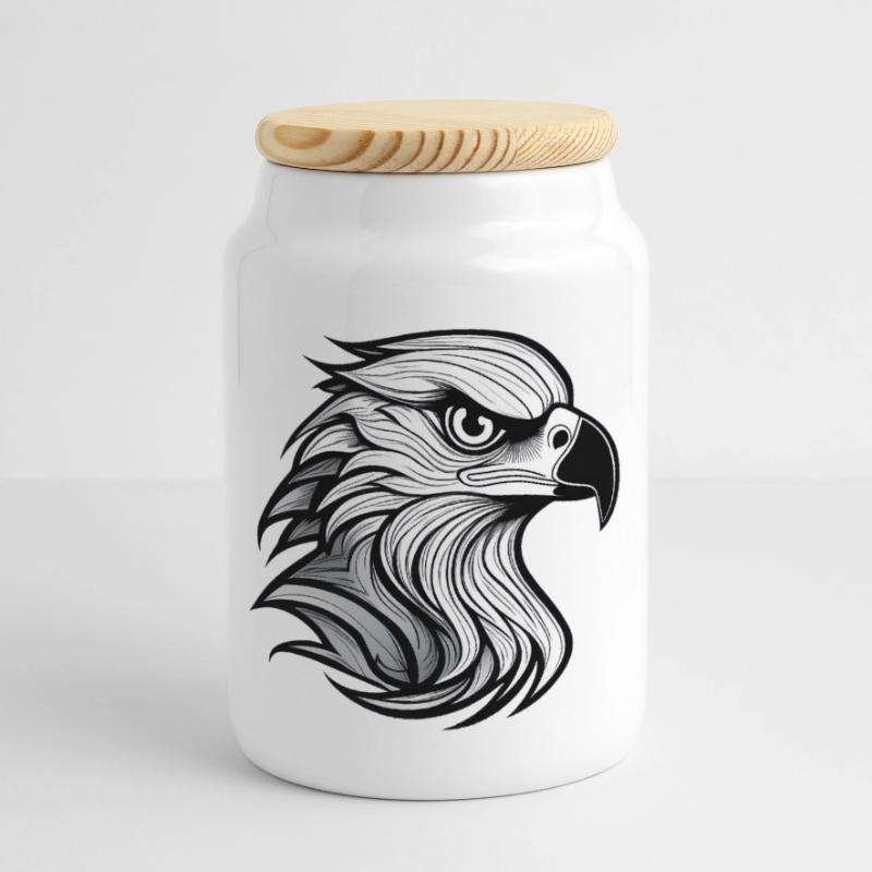 Expressionist eagle head-laying Panoramic Cookie Jar with Wooden Lid