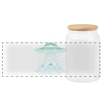 UFO Mountain Abduction - Mysterious Sci-Fi Design - Panoramic Cookie Jar with Wooden Lid - white - Front