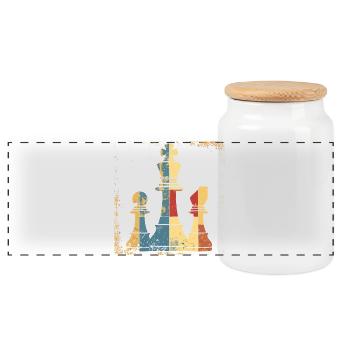 Chess Queen and King Graphic - Panoramic Cookie Jar with Wooden Lid - white - Front