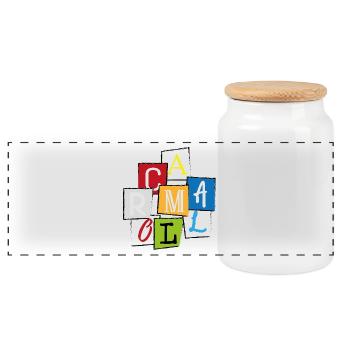 Mallorca "MLLRC" Bunte Buchstaben Collage Design - Panorama Keksdose mit Holzdeckel - Weiß - Vorne