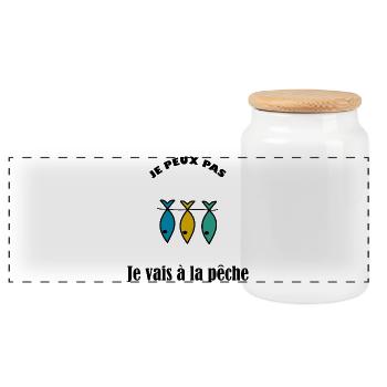 JE PEUX PAS. MER. PÊCHE. POISSON D'AVRIL. POISSON. - Boîte à biscuits avec couvercle en bois - blanc - Devant
