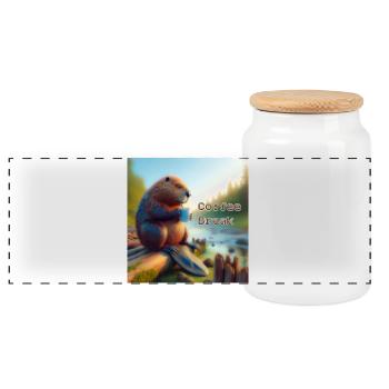 Beaver Coffee Break - Panoramic Cookie Jar with Wooden Lid - white - Front