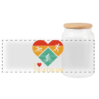Illustration de cœur de triathlon - Boîte à biscuits avec couvercle en bois - blanc - Devant