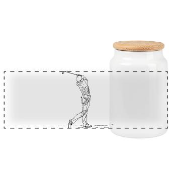 Golf Boy One Line Drawing - Panorama Keksdose mit Holzdeckel - Weiß - Vorne