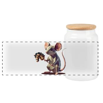 Cute Polygon Style Hobby Horse Mouse - Panoramic Cookie Jar with Wooden Lid - white - Front