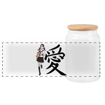 Japonaise - Boîte à biscuits avec couvercle en bois - blanc - Devant