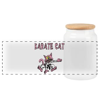 Karaté et chat rose - Boîte à biscuits avec couvercle en bois - blanc - Devant