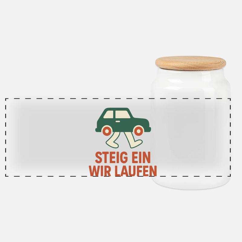 Steig ein, wir laufen - Panorama Keksdose mit Holzdeckel - Weiß