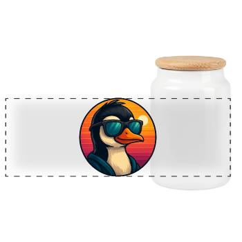 Cooler Pinguin Sonnenbrille Sommer Cartoon - Panorama Keksdose mit Holzdeckel - Weiß - Vorne