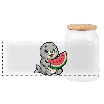 Seal Melon Summer Fruity - Panoramic Cookie Jar with Wooden Lid - white - Front