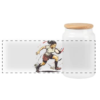 Joueuse de rugby - Boîte à biscuits avec couvercle en bois - blanc - Devant