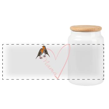 Mom Robin with Heart Gift Mother's Day - Panoramic Cookie Jar with Wooden Lid - white - Front