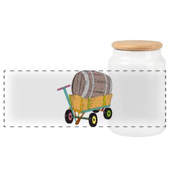 Handcart with beer barrel – Funny Father's Day motif - Panoramic Cookie Jar with Wooden Lid - white - Front