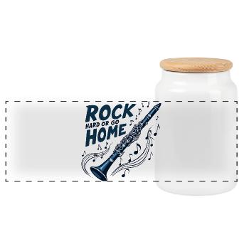 Clarinet Rock Hard or go Home - Panoramic Cookie Jar with Wooden Lid - white - Front