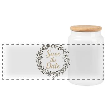 Save the Date Wreath with Diamond – Wedding 2025 - Panoramic Cookie Jar with Wooden Lid - white - Front