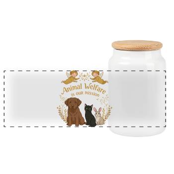 Animal welfare is our mission - Panoramic Cookie Jar with Wooden Lid - white - Front