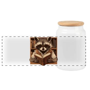 Intelligent raccoon with glasses and book – book - Panoramic Cookie Jar with Wooden Lid - white - Front