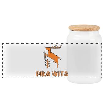 La ville de Piła est la bienvenue. Logo de cerf de dessin animé - Boîte à biscuits avec couvercle en bois - blanc - Devant