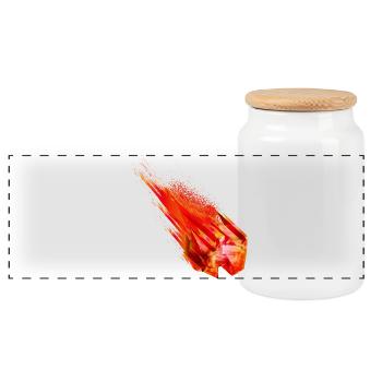 Glowing Asteroid with Fire Tail – Power Design - Panoramic Cookie Jar with Wooden Lid - white - Front