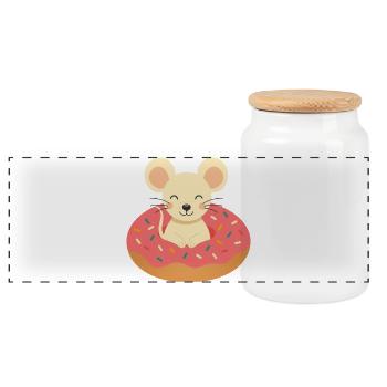 Laughing Mouse in Donut – Sweet Good Mood Motif - Panoramic Cookie Jar with Wooden Lid - white - Front