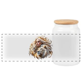 Reine de la Fantaisie parmi des lions majestueux. - Boîte à biscuits avec couvercle en bois - blanc - Devant