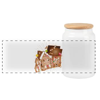 Kit maison en pain d’épices avec détails festifs - Boîte à biscuits avec couvercle en bois - blanc - Devant