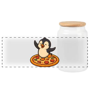 Dancing Penguin Pizza Pizza Lover Fun - Panoramic Cookie Jar with Wooden Lid - white - Front