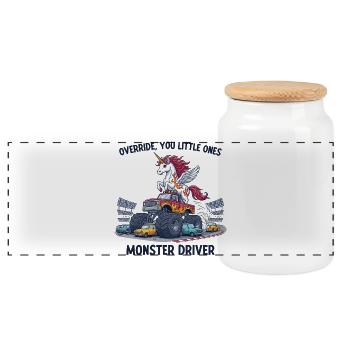 Monster Truck Licorne - Boîte à biscuits avec couvercle en bois - blanc - Devant