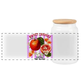 Summer Orange Print - Panoramic Cookie Jar with Wooden Lid - white - Front