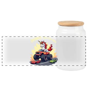 Monster Truck Licorne - Boîte à biscuits avec couvercle en bois - blanc - Devant