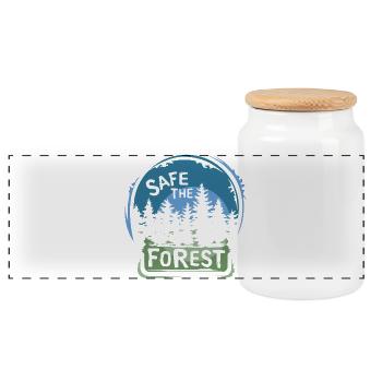Save the Forest – Sustainable Nature Design - Panoramic Cookie Jar with Wooden Lid - white - Front