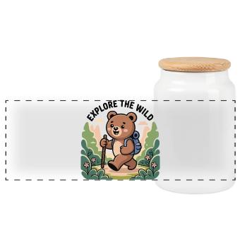 Explore the Wild Bear Illustration - Panoramic Cookie Jar with Wooden Lid - white - Front