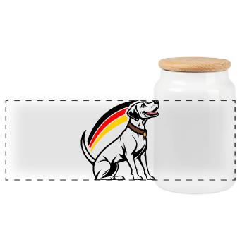 Dog with rainbow in comic book style - Panoramic Cookie Jar with Wooden Lid - white - Front
