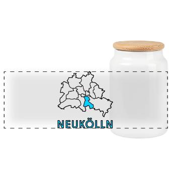 NEUKÖLLN, Stadtteil von Berlin - Panorama Keksdose mit Holzdeckel - Weiß - Vorne