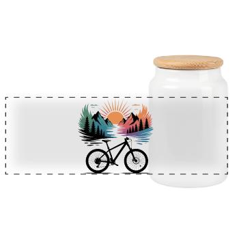 Sunset Ridge Bike Panorama - Panoramic Cookie Jar with Wooden Lid - white - Front