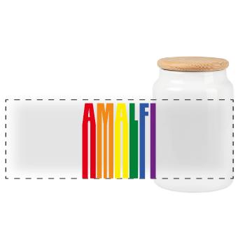 Amalfi Regenbogen Pride Geschenk - Panorama Keksdose mit Holzdeckel - Weiß - Vorne