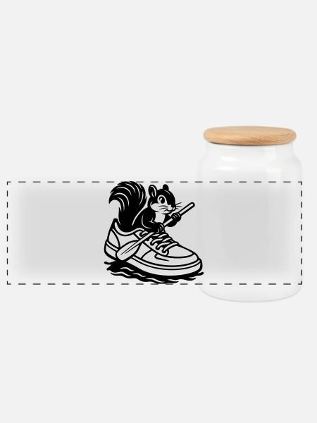 Squirrel in sneakers! - Panoramic Cookie Jar with Wooden Lid - white