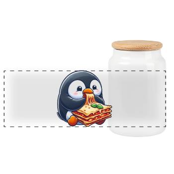 Pingouin mignon avec lasagne Cuisine italienne - Boîte à biscuits avec couvercle en bois - blanc - Devant