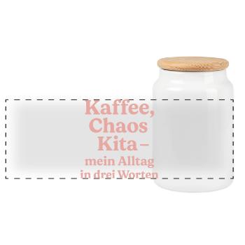 Kaffee Chaos Kita (rosa) - Panorama Keksdose mit Holzdeckel - Weiß - Vorne