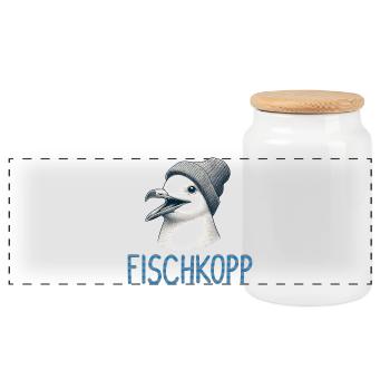 Moin Möwe Vogel Fischkopp Hamburg Beanie Mütze - Panorama Keksdose mit Holzdeckel - Weiß - Vorne
