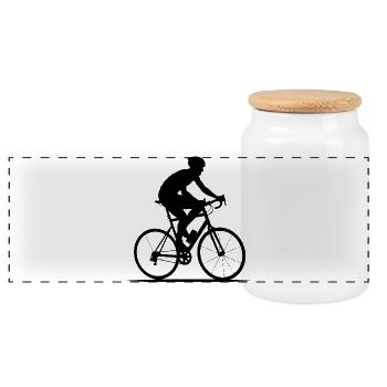 Radsport-Silhouette - Panorama Keksdose mit Holzdeckel - Weiß - Vorne