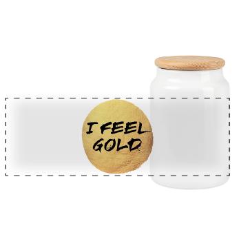 Gold Yoga Kreis Sonne Feeling exklusiv Meditation - Panorama Keksdose mit Holzdeckel - Weiß - Vorne