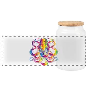 colorful octopus and many details - Panoramic Cookie Jar with Wooden Lid - white - Front