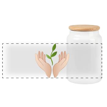Mains avec la plante – Durabilité Nature Motif - Boîte à biscuits avec couvercle en bois - blanc - Devant