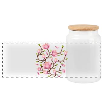 Illustration de fleurs exotiques de magnolia - Boîte à biscuits avec couvercle en bois - blanc - Devant