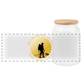 Hikers on the road - Panoramic Cookie Jar with Wooden Lid - white - Front